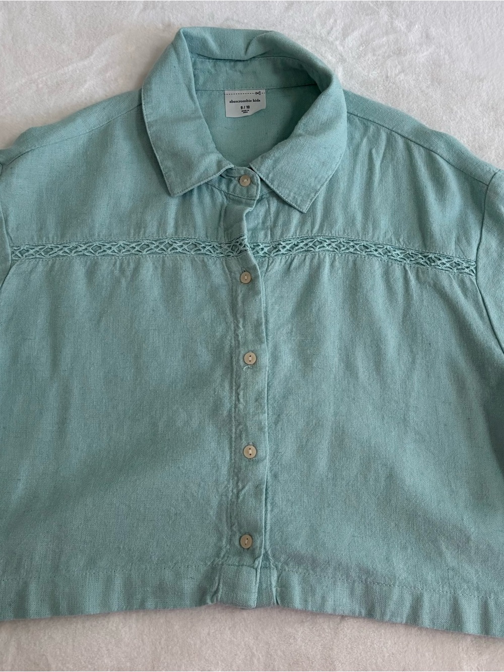 Abercrombie & Fitch Kids Aqua Crochet-Yoke Button-Down Shirt